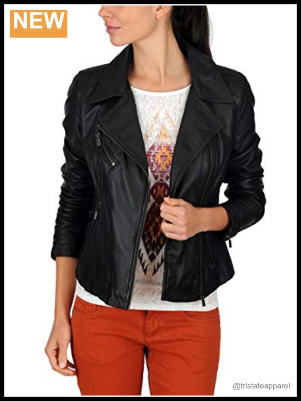 Women's Lambskin Leather Bomber Biker Jacket Slim Fit Long Sleeve